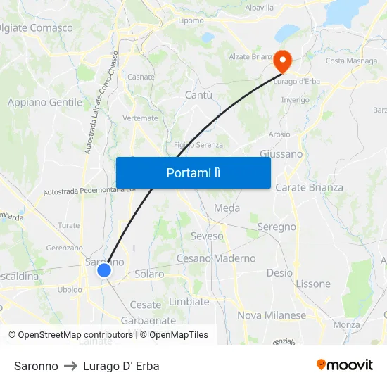 Saronno to Lurago D' Erba map