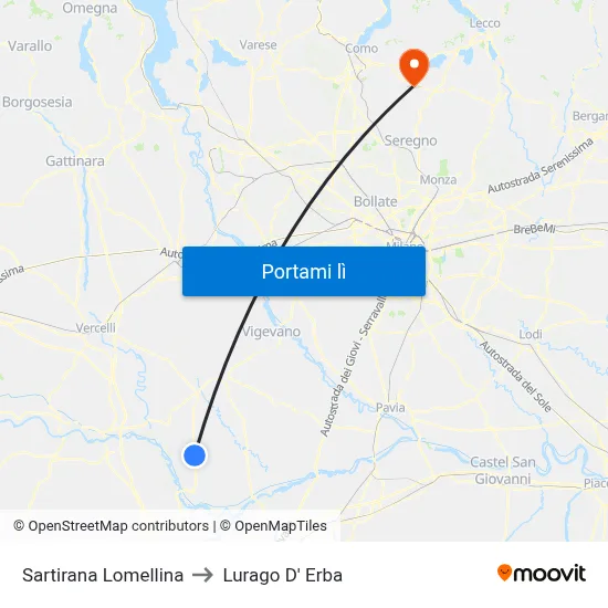 Sartirana Lomellina to Lurago D' Erba map