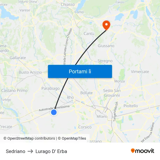Sedriano to Lurago D' Erba map