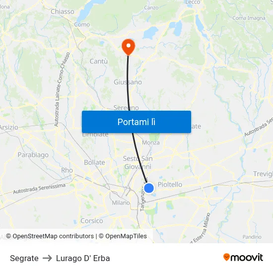 Segrate to Lurago D' Erba map