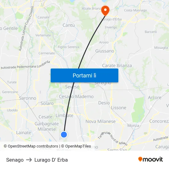 Senago to Lurago D' Erba map