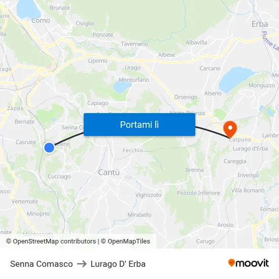 Senna Comasco to Lurago D' Erba map