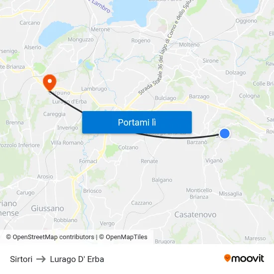 Sirtori to Lurago D' Erba map