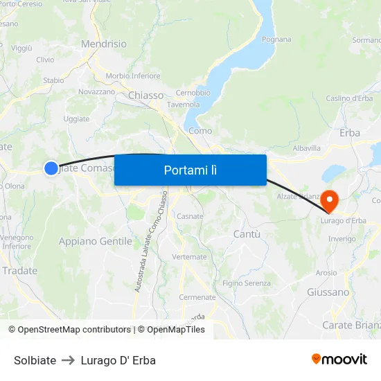 Solbiate to Lurago D' Erba map
