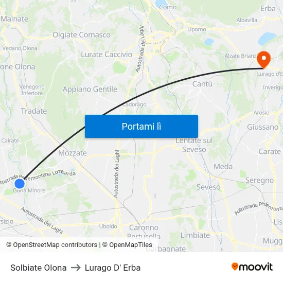 Solbiate Olona to Lurago D' Erba map