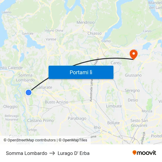 Somma Lombardo to Lurago D' Erba map