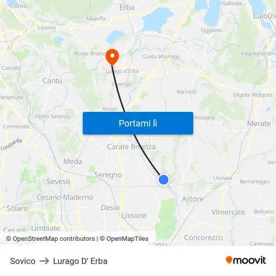 Sovico to Lurago D' Erba map
