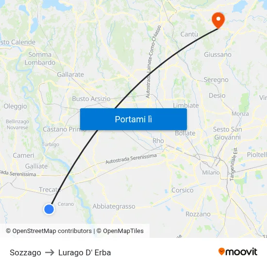 Sozzago to Lurago D' Erba map
