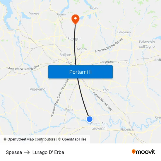 Spessa to Lurago D' Erba map