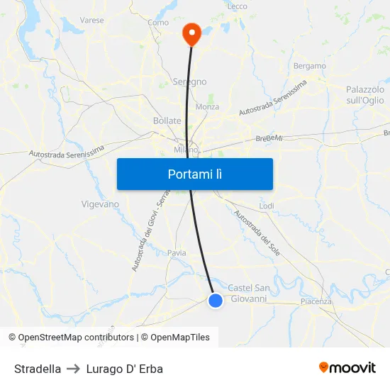 Stradella to Lurago D' Erba map