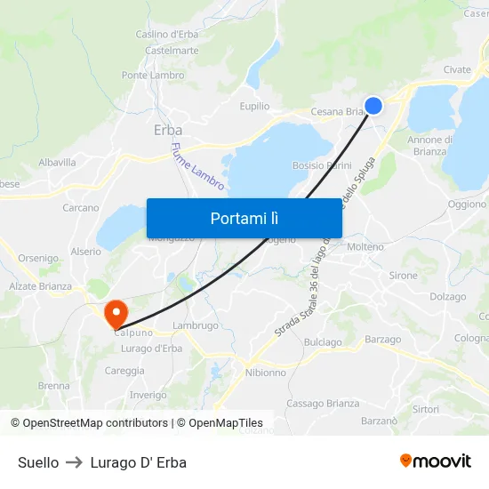 Suello to Lurago D' Erba map