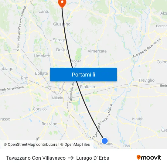 Tavazzano Con Villavesco to Lurago D' Erba map