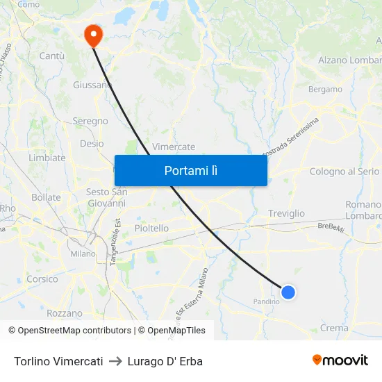 Torlino Vimercati to Lurago D' Erba map