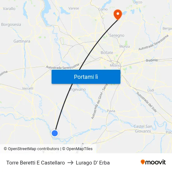 Torre Beretti E Castellaro to Lurago D' Erba map