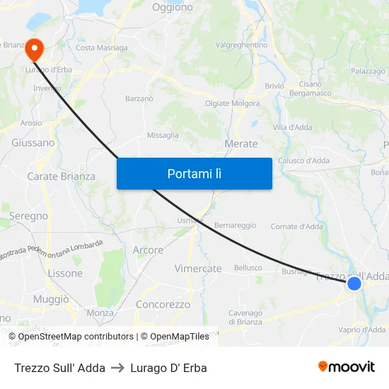 Trezzo Sull' Adda to Lurago D' Erba map