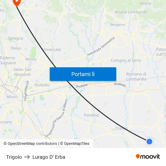 Trigolo to Lurago D' Erba map