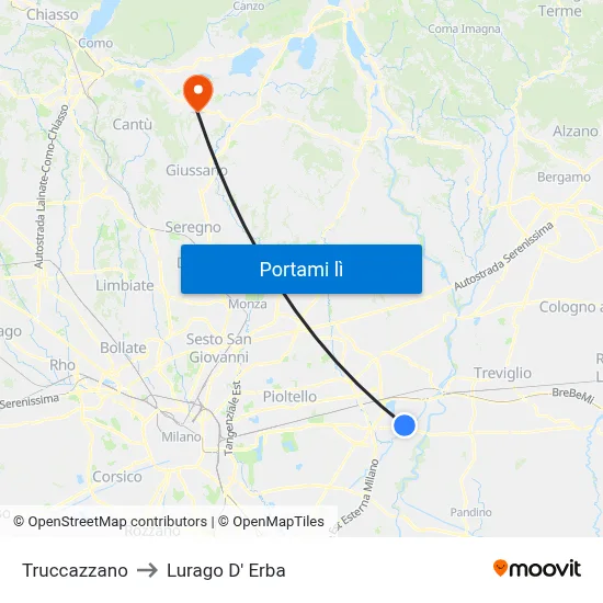 Truccazzano to Lurago D' Erba map