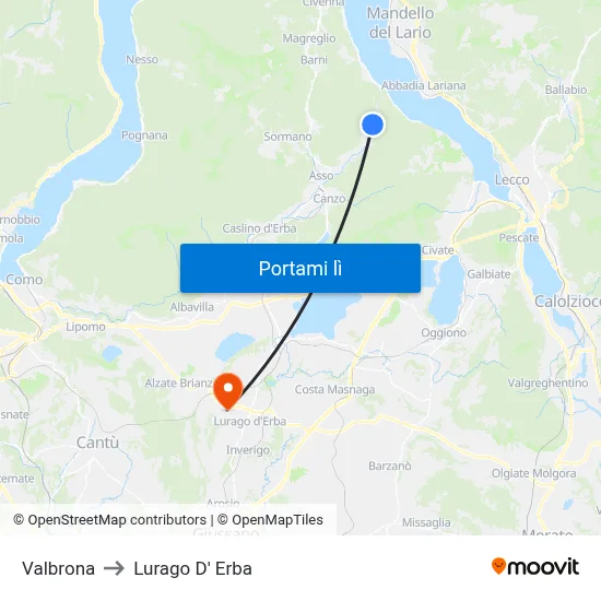 Valbrona to Lurago D' Erba map
