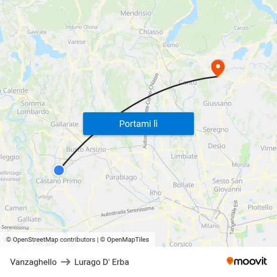 Vanzaghello to Lurago D' Erba map