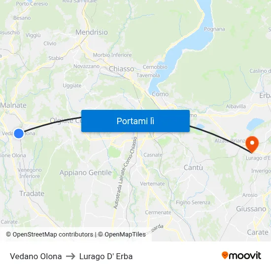 Vedano Olona to Lurago D' Erba map