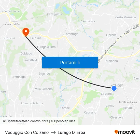Veduggio Con Colzano to Lurago D' Erba map
