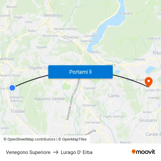 Venegono Superiore to Lurago D' Erba map