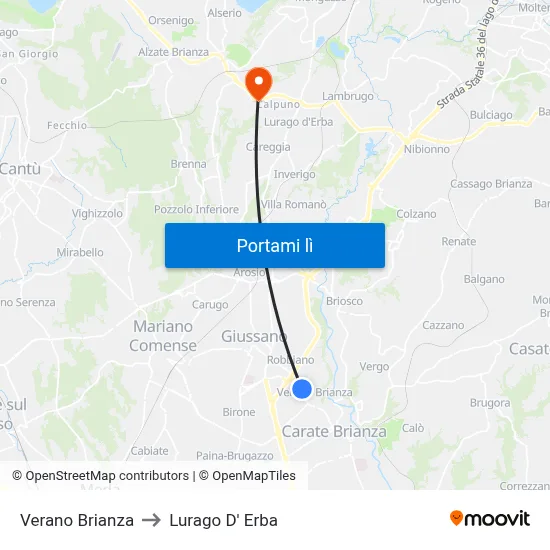 Verano Brianza to Lurago D' Erba map