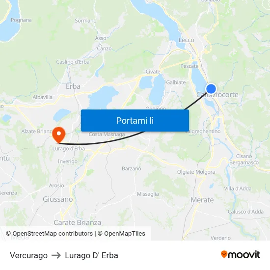 Vercurago to Lurago D' Erba map