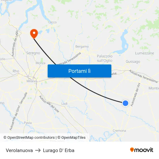 Verolanuova to Lurago D' Erba map
