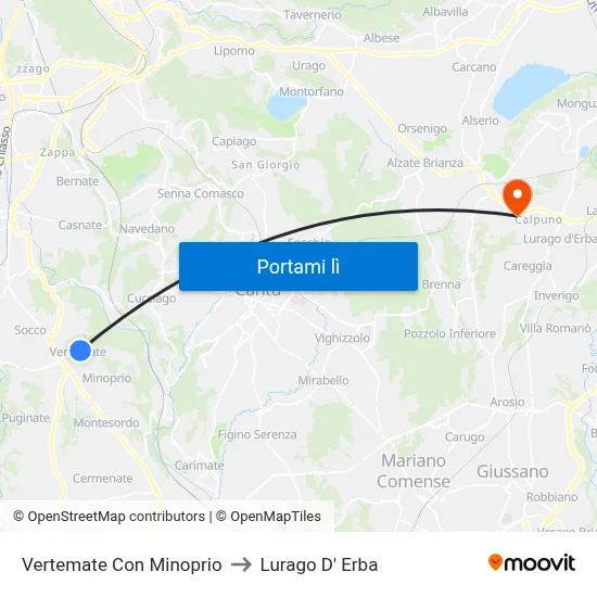 Vertemate Con Minoprio to Lurago D' Erba map