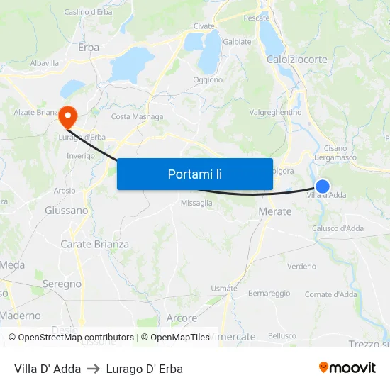 Villa D' Adda to Lurago D' Erba map