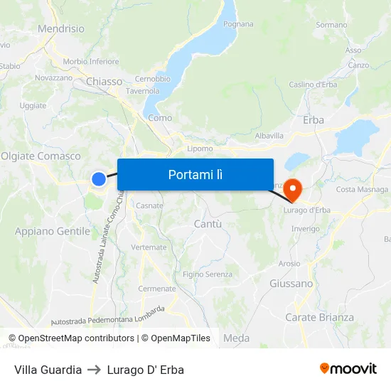 Villa Guardia to Lurago D' Erba map