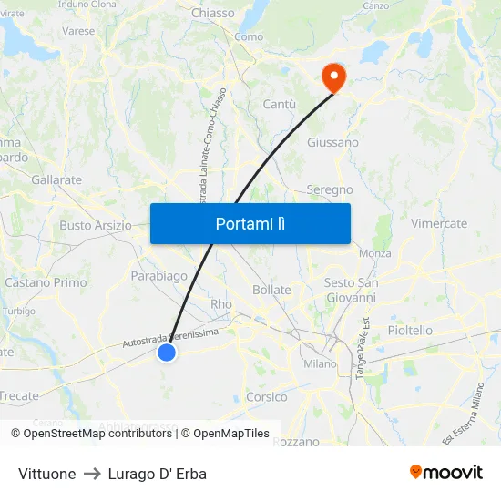 Vittuone to Lurago D' Erba map