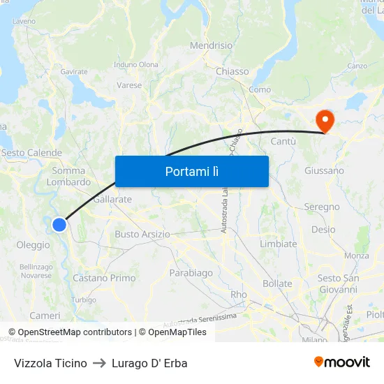 Vizzola Ticino to Lurago D' Erba map