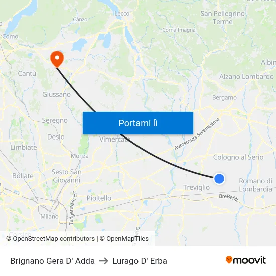 Brignano Gera D' Adda to Lurago D' Erba map