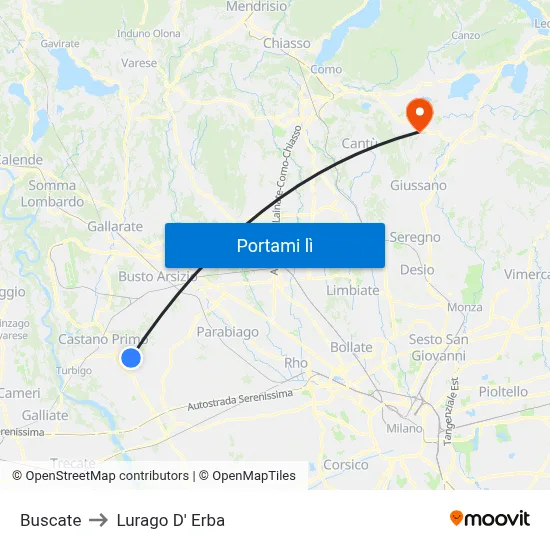 Buscate to Lurago D' Erba map