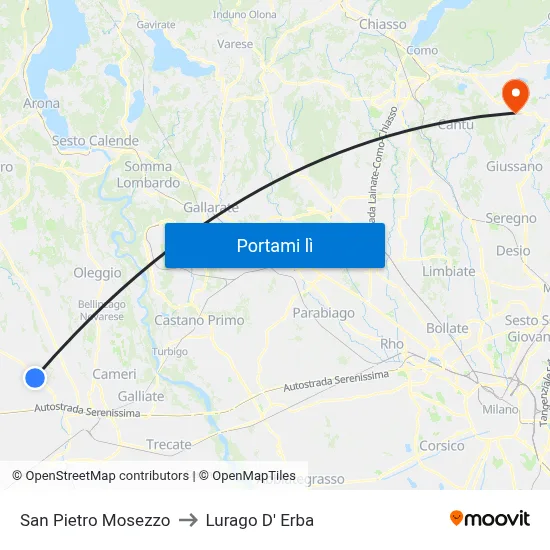 San Pietro Mosezzo to Lurago D' Erba map