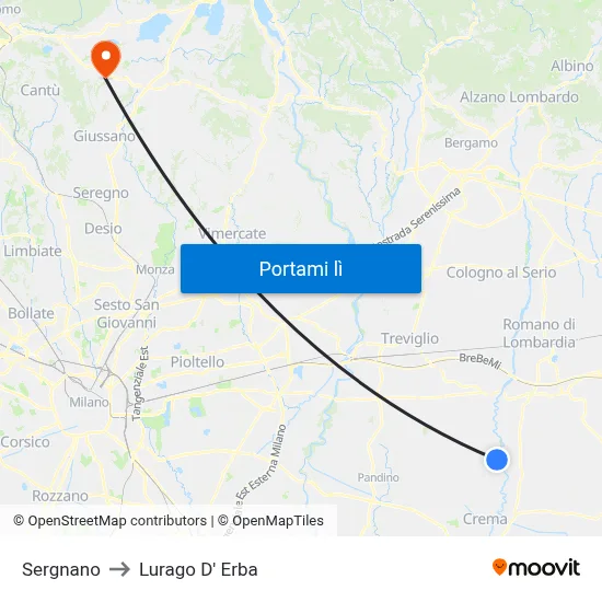 Sergnano to Lurago D' Erba map