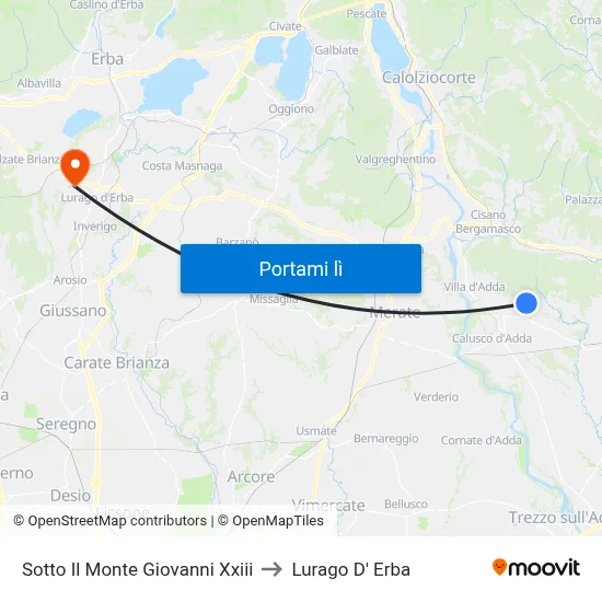 Sotto Il Monte Giovanni Xxiii to Lurago D' Erba map