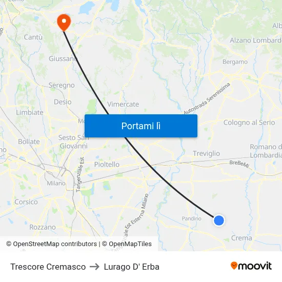 Trescore Cremasco to Lurago D' Erba map