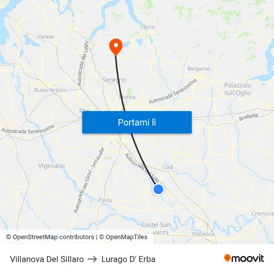 Villanova Del Sillaro to Lurago D' Erba map