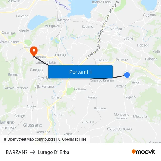 BARZAN? to Lurago D' Erba map