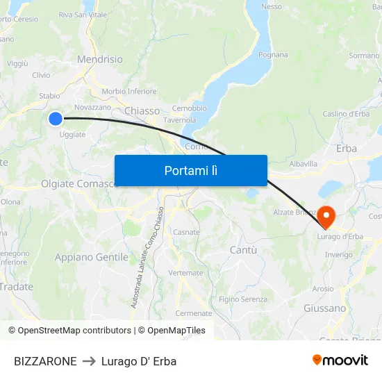BIZZARONE to Lurago D' Erba map