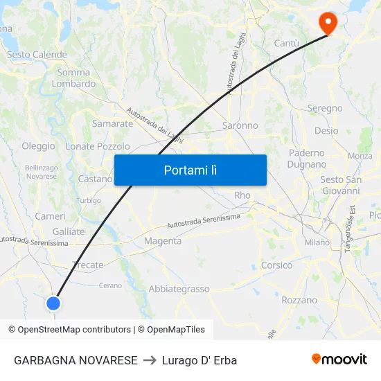 GARBAGNA NOVARESE to Lurago D' Erba map