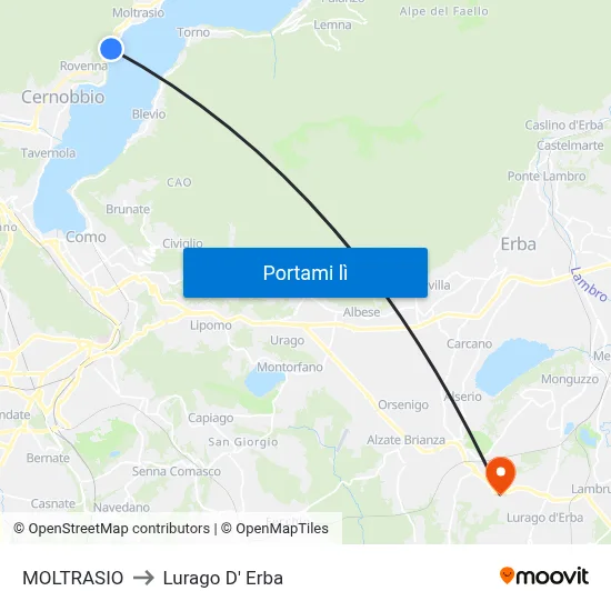 MOLTRASIO to Lurago D' Erba map