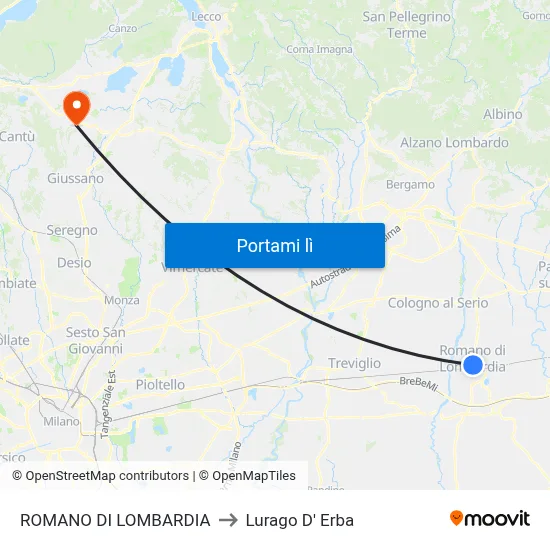ROMANO DI LOMBARDIA to Lurago D' Erba map