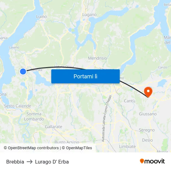 Brebbia to Lurago D' Erba map