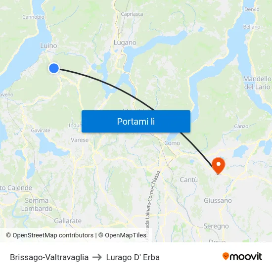 Brissago-Valtravaglia to Lurago D' Erba map
