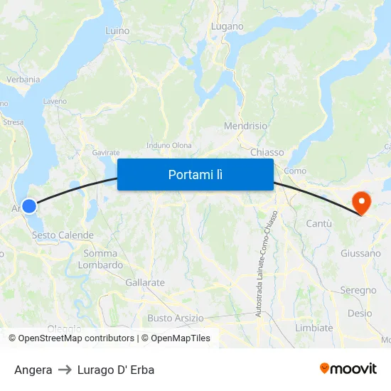 Angera to Lurago D' Erba map