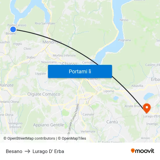 Besano to Lurago D' Erba map